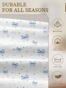 1pc Light Blue Bow Pattern Fitted Bedsheet, Dust Cover, Valentine's Day Bedspread, Suitable For All Bed Sizes - Twin, Full, Queen, Soft & Breathable, Fits Mattress Up To 11.8 Inches - Baby Blue - View 6