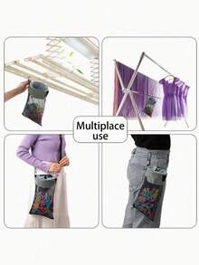 Mesh Clothes Peg Bag, Clothes Peg Bag With Hook, Drawstring Closure, Wide Mouth Clothes Peg Bag, Drawstring, Clothes Pegs, Wooden Clothes Pegs, Canvas Clothes Peg Storage Bag - Multicolor - View 6