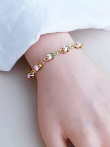 1 pièce Nouveau bracelet en alliage à double couche avec rose et tulipe en émail dans le style Ins pour femmes, bijou fait main avec chaîne en forme de cœur multicolore DIY - tulipe - View 3