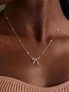 1件蝴蝶结吊坠项链，女士奢华简约锁骨链，精致礼物，适合日常佩戴 - 彩色 - 查看 5