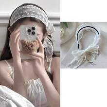 法式优雅白色蕾丝蝴蝶结发箍，日常佩戴宽边发圈配饰 - 彩色 - 查看 2