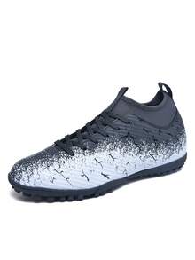 1 Pair Unisex High-Top Football/Soccer Shoes, Outdoor Team Sports Cleats For Adults & Students, Suitable For Artificial Turf, Includes Lace-Up Closure, Leather Material, Lightweight High-Performance Professional Soccer Boots, Factory Direct - Gray - View 10