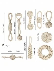 9pcs Matching Linen Rope Knot Toys Set, Toy Gift Pack, Assorted Styles, Teeth Grinding & Cleaning, Chew Resistant, Suitable For Small & Medium Dogs - Multicolor - View 2