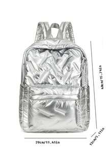 Mochila para estudiantes, nuevo estilo clásico universitario, diseño de unicolor y patrón de diamante, mochila de gran capacidad con múltiples bolsillos, también adecuada para viajes y vacaciones, adecuada para uso en el campus. Adecuada para viajes cortos - Plateado - Ver 2