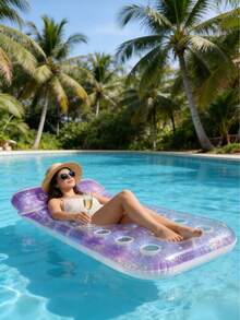 1pc Inflatable Hollow Gradient Sequin Floating Bed, Made Of PVC Material, Summer Beach Inflatable Floating Device, Water Relaxing Lounger, Swimming Pool Float, Beach Essential, Beach Accessory - Water Rest Area - View 5