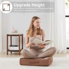 22 Inches Floor Pillow For Adults - Lar Meditation Cus With Thick Foam Soft Tufted Cover - Premium Outdoor Square Floor Cus Seat - Yoga Pillows For Sitting On Floor - Coffee - Coffee - View 6