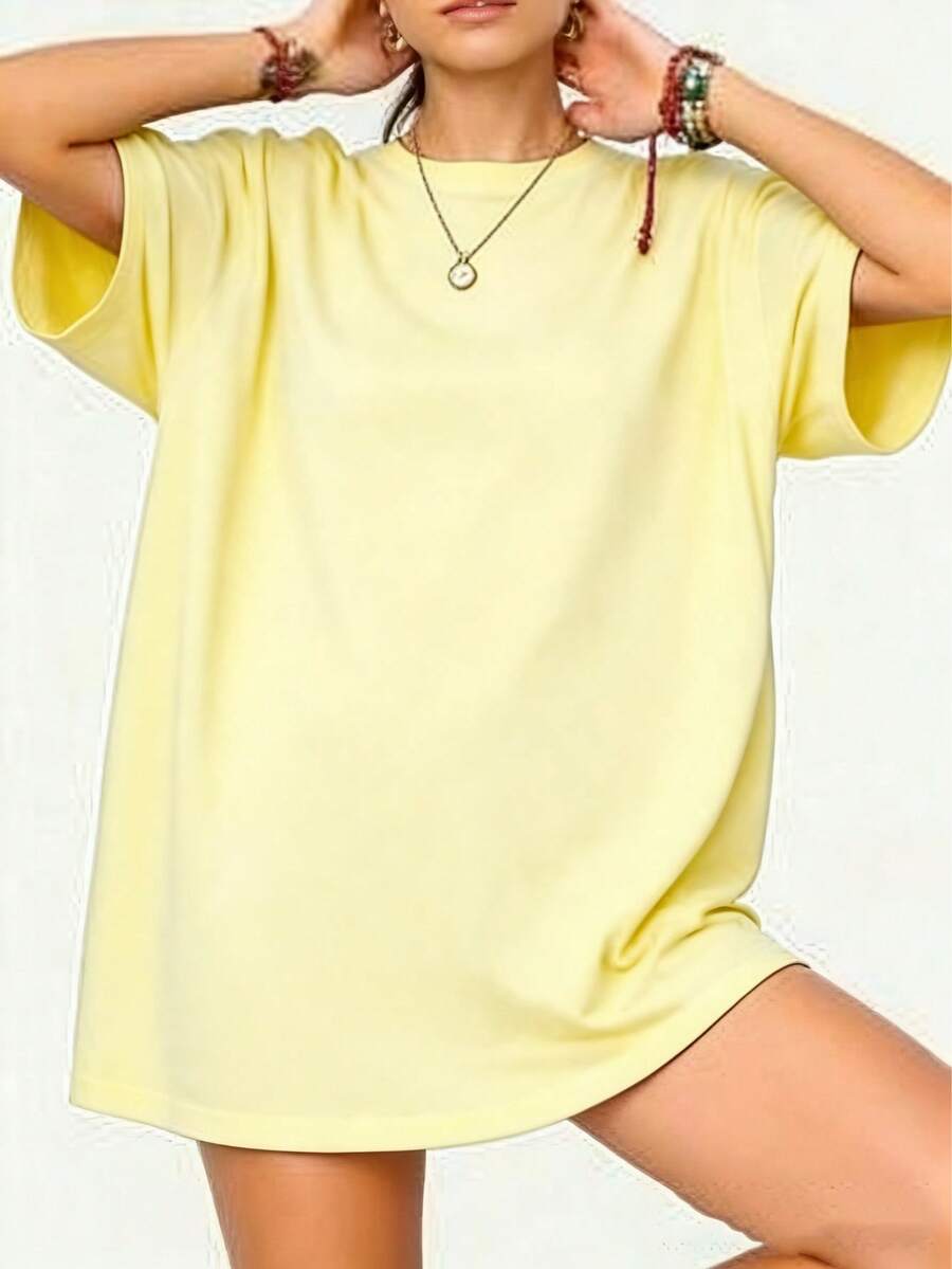 Women's Round Neck Short Sleeve Oversize Fit T-Shirt For Spring/Summer-Unisex Loose - Fit Comfortable Vintage Street - Style Cotton T - Shirt Top-Summer Casual Vintage Cotton Printed T-Shirts For Couples - 黃色 - 查看 1