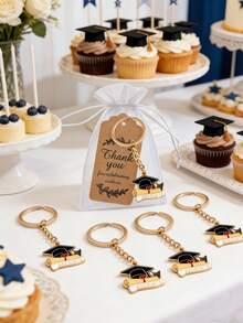 15pcs/Set Graduation Commemorative Keychain Set, Featuring Graduation Cap Design Elements Including Keychain, Mesh Bag And Card. Suitable For Graduation Ceremony, Theme Party And Graduation Party Gifts, Perfect Graduation Gift. - One Size Fits All - View 8