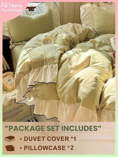 2/3pcs Light Green Children's Craft Bedding Set, 1 Duvet Cover & 2 Pillowcases, Soft & Comfortable Home Textile, Soft & Skin-Friendly, Multiple Colors Available, Suitable For Boys & Girls Dorm, Minimalist & Fashionable Home Decor, Soft & Comfortable Bedroom Bedding Set, Fashionable Set, Machine Washable, No Filling