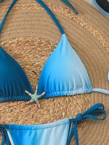 Bộ bikini nữ thời trang mới, kiểu dáng thường ngày, gợi cảm, thanh lịch, cao cấp, phối màu ombre xanh dương và trắng, gồm 3 mảnh, thích hợp cho đi biển, hẹn hò, dự tiệc vào mùa xuân/hè. - Nhiều màu - Xem 5