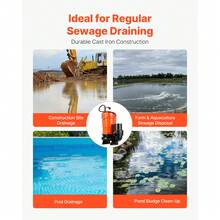 1 HP Submersible Trash Pump, 5000 GPH, 120V Cast Iron Submersible Sump Sewage Pump With 3 In Discharge, 40 Ft Max Lift, Drain Dirty Clean Water, For Pools, Garden, Pond, Basement, Flooded Areas - 5000 GPH - View 4