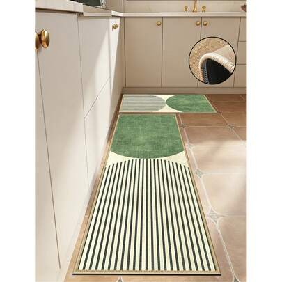 Thảm bếp bằng cao su pha lanh dày 3.5mm, kiểu dáng hiện đại phối hợp họa tiết sọc đen, chống thấm nước và dễ vệ sinh, thích hợp cho nhà bếp, phòng tắm, phòng giặt, hành lang và phòng khách.