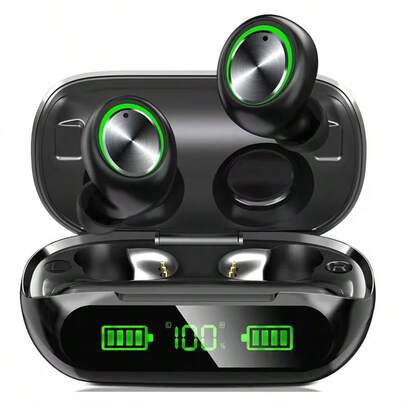 蓝牙无线耳机，200小时超长续航，IPX7级防水，降噪功能，LED电量显示，配备1400mAh充电盒，入耳式设计，带麦克风，适用于手机、智能电视、电脑、安卓和iOS系统。