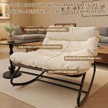 Oversized Papasan Rocking Chair With Thick Cushion – Indoor Outdoor Lounge Rocker Patio, Balcony & Living Room - Trắng - Xem 5