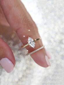 CVNANA Bộ 2 nhẫn Cubic Zirconia cao cấp, nhẫn đính hôn/cưới/hứa hẹn/vĩnh cửu hình bầu dục sáng bóng, trang sức tinh tế, quà tặng cho Ngày Valentine, Ngày của Mẹ và Giáng sinh. - A - Xem 9