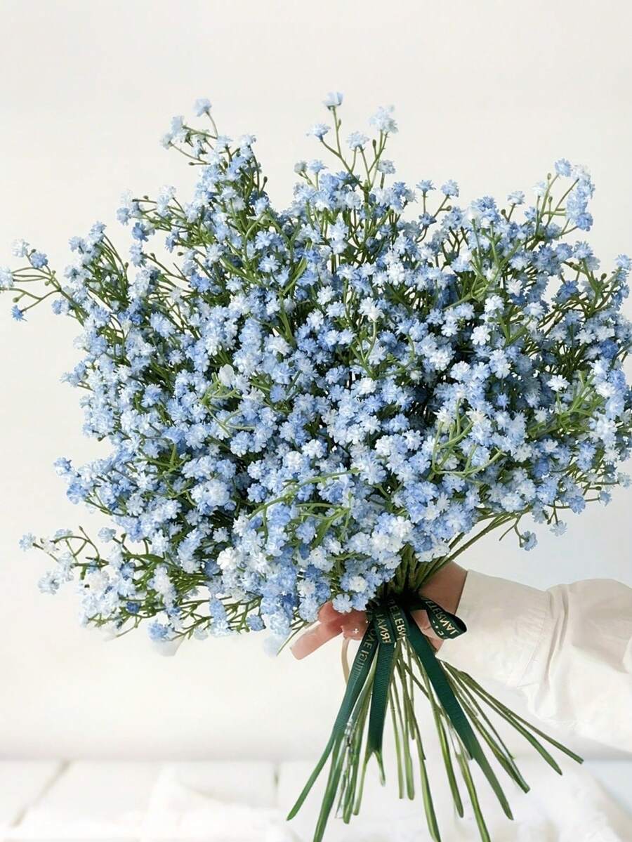 600pcs Blue Artificial Gypsophila Flowers, 20 Bunches Lifelike Gypsophila Bouquet, UV-Resistant Silk-Like Artificial Floral Arrangements, Suitable For Wedding Decor, Elegant Party Centerpieces, Anniversary Celebrations, DIY Home & Garden, Indoor/Outdoor Decoration, Bridal Bouquet And Vase Filler - Baby Blue - View 1