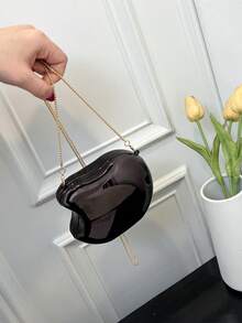 Bolso de cadena brillante, nuevo para primavera temprana 2026. Bolso de hombro en forma de manzana mini para mujer. Bolso cruzado de acrílico de moda. - Negro - Ver 7