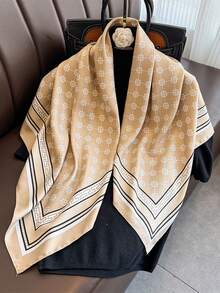 1 Stück französischer vintage Blumen-Farbverlauf Twill-Imitat-Seiden-Schal, 90*90cm weicher beiger Quadratischer Schal für den täglichen Gebrauch, Reisen, Partys & Urlaub, Strand, Feiertage - Verschiedenfarbig - Übersicht 14