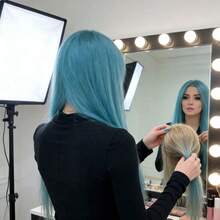 28 Inch Mint Blue Straight Wig With Middle Part, Heat Resistant Synthetic Hair, Natural Feel, Suitable For Daily Wear And Parties - Mint Blue - View 3