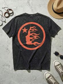 Blue Shooting Star Logo Graphic Tee Unisex Couple Matching Boyfriend Style Hell Star Double Sided Print Electric Color Y2K Aesthetic Acid Washed Cotton Graphic Tees Men Oversized T Shirt Summer Outfits Camisetas Para Hombre,Mens Clothes,Graphic Tee,Summer Clothes,Summer Tops,Easter Outfits,Spring Clothes ,Shirts - Black 2 - 查看 5