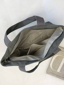 1 szt. damska torba płócienna w jednolitym kolorze, duża pojemność, nadruk numeryczny, odpowiednia dla studentów, na zakupy, na prezent - Ciemnoszary - Zobacz 7