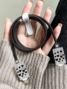 5个装心形印花TPU充电器保护套，适用于苹果30W-35W充电器和数据线，粉色/蓝色/黑色 - 彩色 - 查看 4