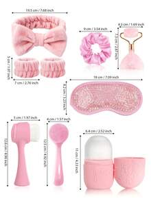 Bộ dụng cụ làm đẹp và massage mặt 1/3/9/10 món, bao gồm con lăn thạch anh hồng, dụng cụ cạo da mặt, cọ rửa mặt, băng đô, túi chườm đá, mặt nạ mắt, dây buộc tóc, túi đựng đồ trang điểm, thích hợp cho sinh viên, bà nội trợ, làm quà tặng. - Nhiều màu - Xem 2