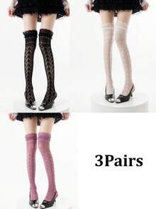 1/3 Pairs Spring/Summer Thin Over-The-Knee Socks, Ballerina Lace Long Socks, Hollow Calf Socks, Y2K Knee-High Socks, Fishnet Slouch Socks, Backless Socks, Minimalist Sexy High Socks, Straight Tube Socks - Multicolor - View 30