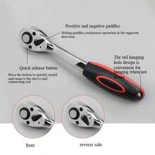 1 Set Manual Tools: Ratchet Wrench, 24-Tooth Straight Handle, 72-Tooth Bent Handle, Quick Release, Bi-Directional, Car Repair Hardware Tools 1/4", 1/2" Large & Small Short Hex Socket Tools 8-32mm, Quick Car Repair Mechanic Socket Set - A - View 3