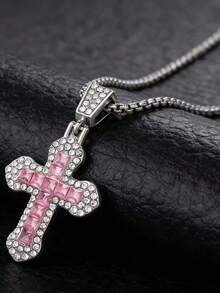 1pc Men's Necklace With Hip Hop Style Zinc Alloy Cross Pendant, European And American Jewelry, Accessory, Suitable For Fashion Statement - Cross - View 8