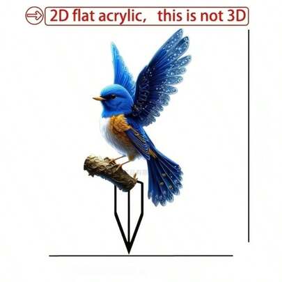 2D Flat Realistic Blue Bird Acrylic Plant Stake, Flying Bluebird Bonsai Decor Ornament, Decorative Garden Stake For Potted Plant Yard Patio Lawn Home Indoor Outdoor Decoration