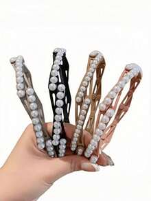 4 chiếc băng đô cài tóc kiểu Bohemian màu trơn, tối giản, chống trượt, đính ngọc trai giả, có thể gập lại, tiện lợi cất giữ và mang theo, kiểu dáng cao, thanh lịch, đa năng cho sử dụng hàng ngày, du lịch, trang điểm, phù hợp cho mọi mùa. - Có thể gập lại - Xem 9