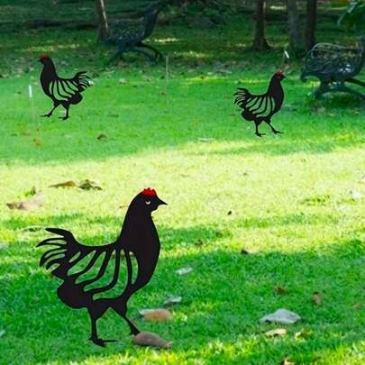 2D平面，2D平面亚克力印刷材料，户外花园雕塑装饰2件套，公鸡和母鸡可插入式亚克力摆件，2D平面