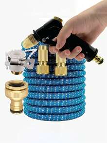 高级洗车软管 - 可伸缩软管、高压水枪、可调压力浇水系统，适用于洗车和园艺 - 3/4英寸美标螺纹、橡胶软管和喷嘴 - B - 查看 14