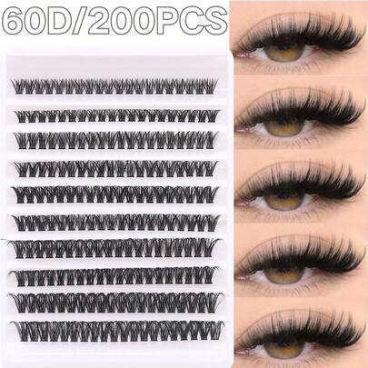 200pcs Black 60D Cluster Lashes 8-16mm D-Curl Lash Extension DIY Self-Use Lash Set