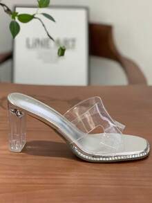 Transparent PVC Strap High Heel Sandals, Street Style, Summer - Silver - View 8
