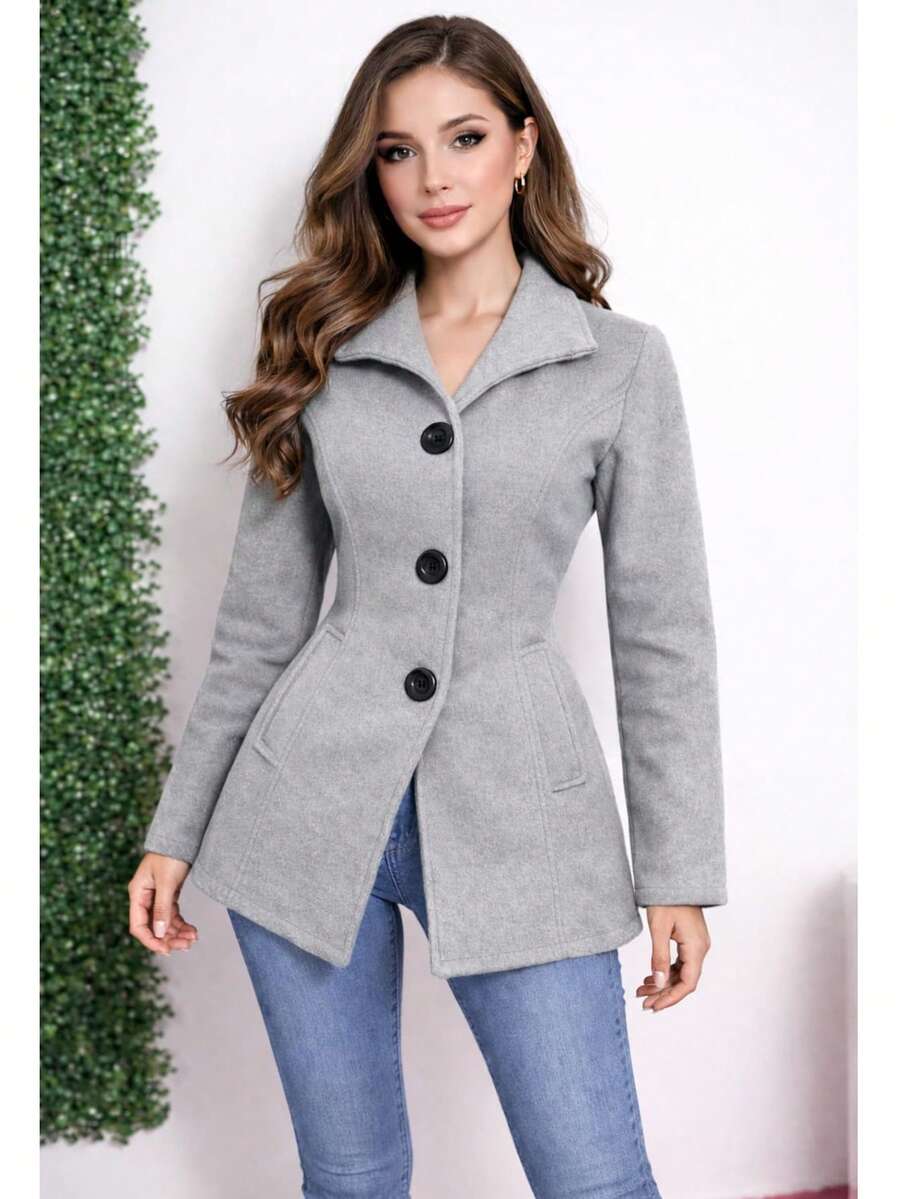 Women's Blazer Coat In Warm Wool For Elegant Winter - 灰色 - 查看 1