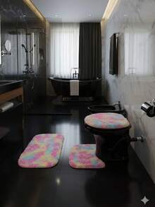 Fluffy 3-Piece Bathroom Set - Pink - View 2