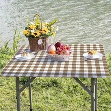 1pc Soft, Fashionable & Elegant Brown & White Plaid Tablecloth, Machine Washable & Easy To Clean, Suitable For Dining Table / Coffee Table / Desk / Picnic Table, Brightens Dining Atmosphere, Home Textile - A - View 5