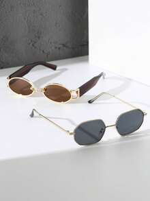 2 chiếc kính gọng nhựa và kim loại hình học chất lượng cao, kiểu dáng retro, phù hợp cho sinh hoạt hàng ngày mùa hè, câu cá, lái xe, kỳ nghỉ và các hoạt động giải trí ngoài trời. - 2 chiếc màu vàng xám trà - Xem 5