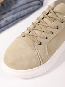 女士休闲厚底运动鞋，系带低帮舒适步行鞋，时尚日常休闲鞋 - 杏色 - 查看 6