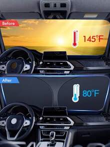 Parasol de coche plegable con diseño de borde extendido para evitar fugas de luz, bloquea eficazmente la luz solar y mantiene el interior del coche fresco. Fácil de instalar, accesorio de parasol de interior de coche ligero - A - Ver 9