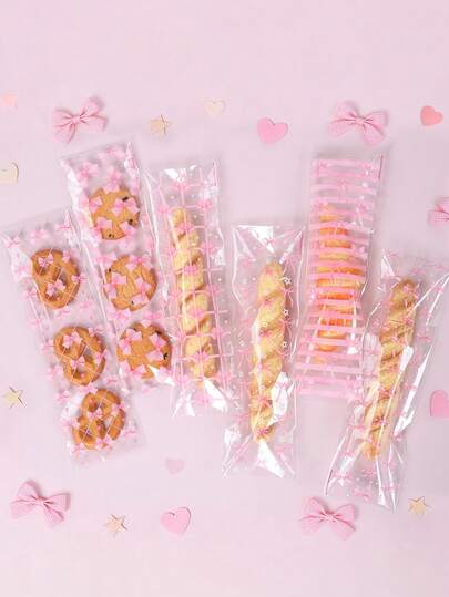 100个粉色蝴蝶结透明糖果袋，G女孩生日派对糖果袋，节日，婚礼礼品袋，粉色蝴蝶结派对小礼品袋，迎婴派对饼干袋，冰糖葫芦包装袋，蝴蝶结生日派对礼品袋填充物，透明食品包装袋，粉色派对用品，新娘送礼会食品包装用品，宝宝揭晓装饰，厨房饼干烘焙袋，粉色蝴蝶结装饰，派对餐桌装饰，生日礼物，派对小礼物