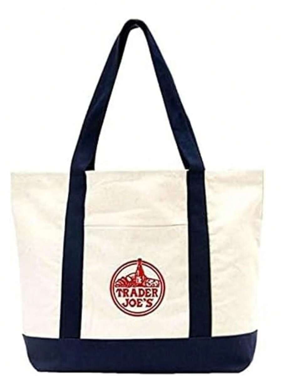 Trader Joe Large Tote Shopping Bag Cotton Canvas Embroidered Bag - Dark Blue - View 1