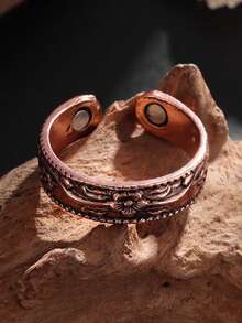 1 PC Vintage Elegant Adjustable Copper Ring With Engraved Floral Design - The Perfect Ring Accessory Gift For Women, Suitable For Everyday Wear And Special Occasions - Fashion - View 2