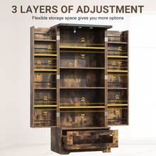 Pantry Cabinets With Adjustable Shelves And Drawer, Farmhouse Kitchen Pantry Storage Cabinet, Buffet Cupboards Sideboard For Kitchen, Dining Room, Living Room Use (Brown, 16" D X 24" W X 55" H) - màu nâu - Xem 5