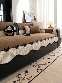 1 chiếc đệm sofa kiểu Châu Âu, hình dáng bất đối xứng, viền nơ trang trí, chất liệu vải nhung mềm mại, sang trọng tối giản, bảo vệ sofa, chống trượt, chống bụi, chống trầy xước, trang trí sofa, phù hợp cho mọi mùa, phòng ngủ, phòng khách, văn phòng, phòng học, có thể giặt máy, đệm sofa đa năng. - Cà phê nâu - Xem 5