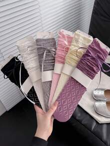 1/3 双春夏薄款过膝袜，芭蕾舞风格交叉绑腿袜，洛丽塔蝴蝶结过膝袜，网眼镂空大腿袜，隐形袜，长筒袜，直筒袜 - 彩色 - 查看 10