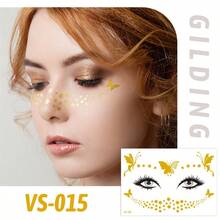 6sheets/Set Golden Foil Temporary Tattoos For The Face Perfect For Masquerade Parties And Waterproof Body Art Stickers - Vàng - Xem 5