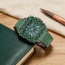 1pc Men's Quartz Watch, New Fully Iced-Out Rhinestone Strap, Hip Hop Large Dial Design, Mesh Inlaid Zirconia Dial, Party Watch, Gift For Men - 均碼 - 查看 10